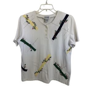 Vtg 90s Grannycore Short Sleeve Sweater Size Small Green Red Christmas Party